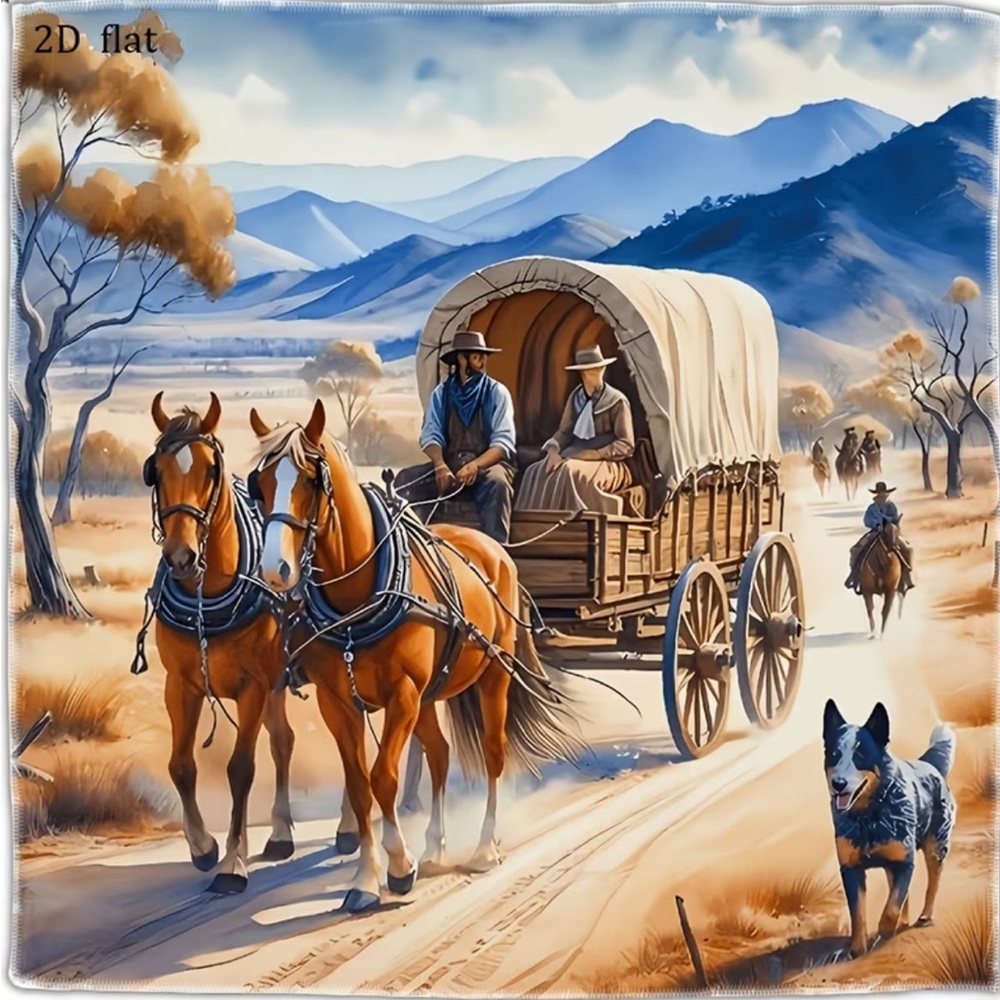 🌵 Western Pioneer Wagon Print  Bandana/Scarf 19” x 19”